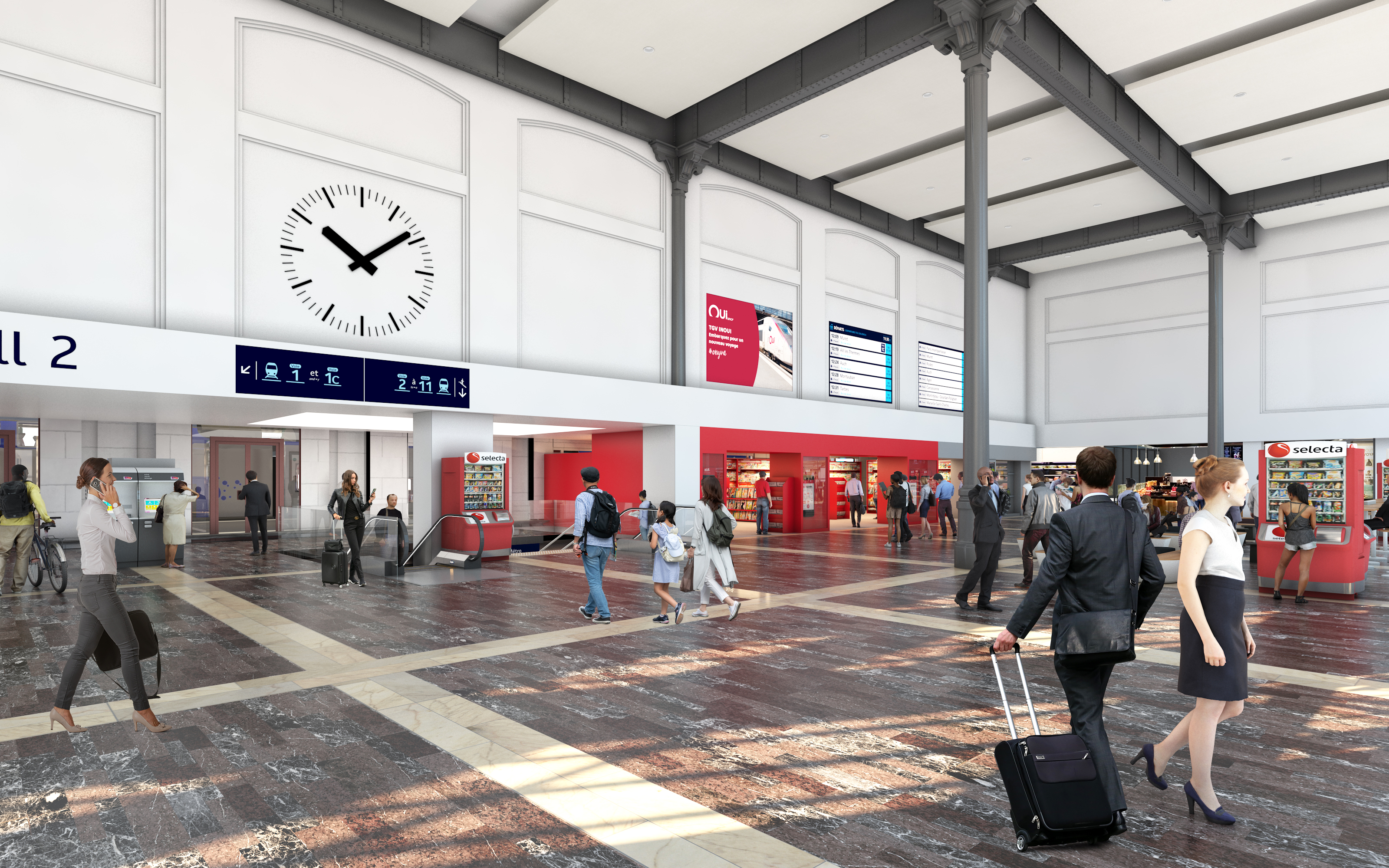 Perspective du hall de la gare de Toulouse Matabiau à la fin des travaux en 2023