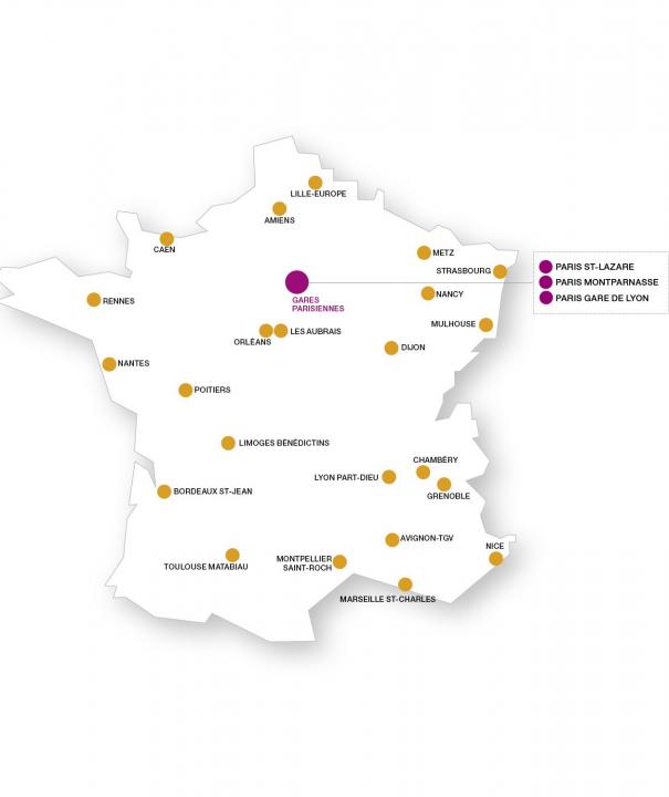 Carte des 26 gares pour l'exposition de l'INSEE