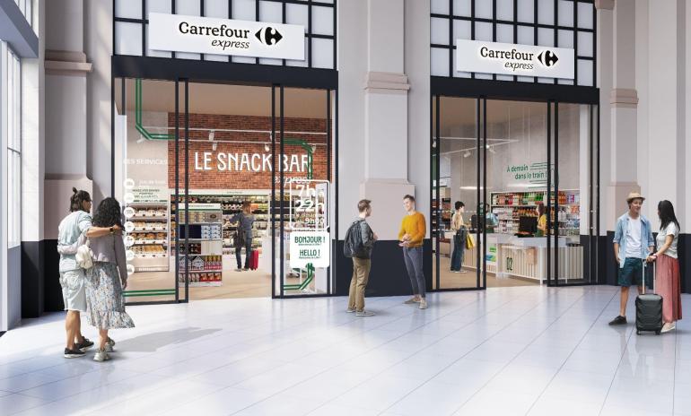 Magasins alimentaires Carrefour et Lagardère Travel Retail en gare