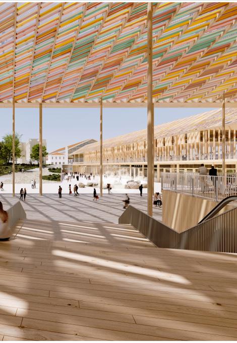 Représentation d'architecte du cheminement gare historique - Halles Saint-Charles